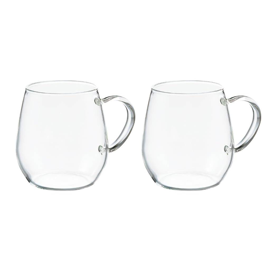 Hario Round Glass Mug Set, front view, 360ml capacity for hot or cold beverages.