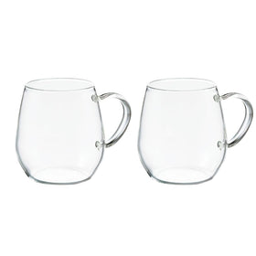 Hario Round Glass Mug Set, front view, 360ml capacity for hot or cold beverages.