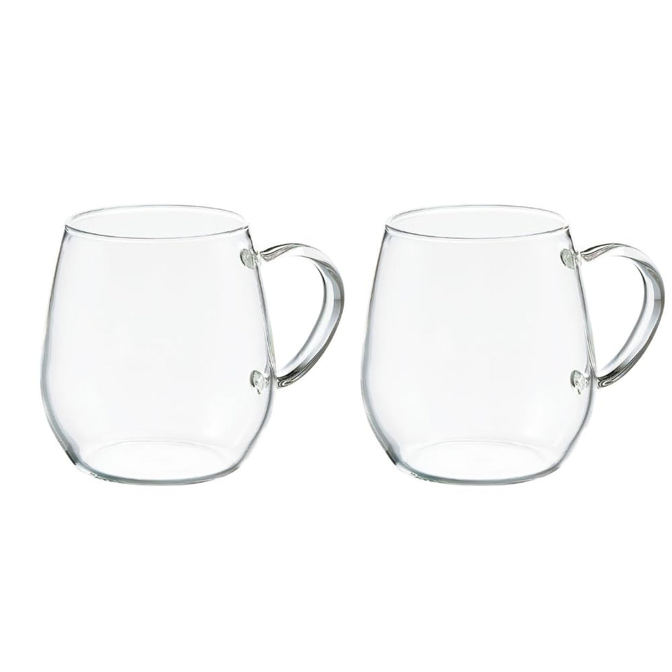 Hario Round Glass Mug Set, front view, 360ml capacity for hot or cold beverages.