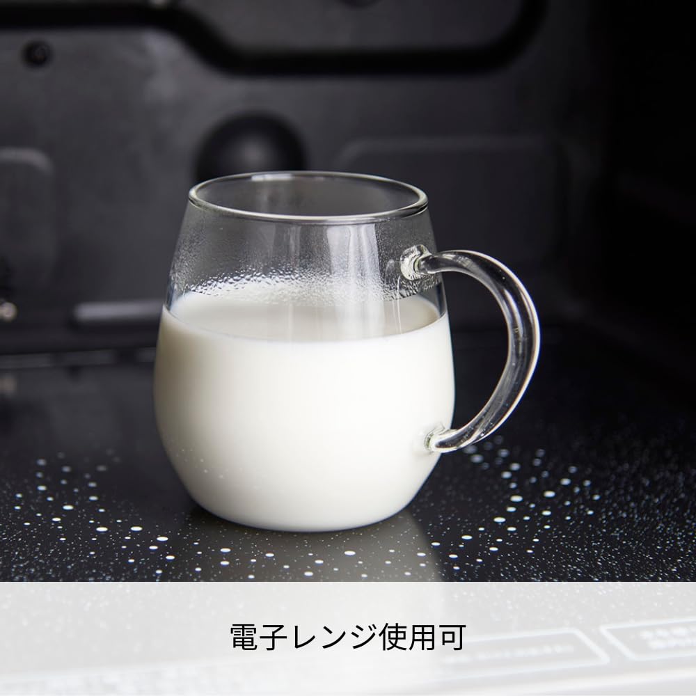 Hario Round Glass Mug Set, side view, elegant two-glass display for stylish tea moments.