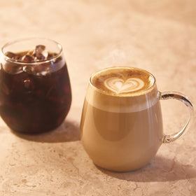 Hario Round Glass Mug Set, two glasses together, ideal for serving guests or personal sips.