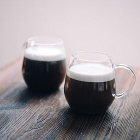 Hario Round Glass Mug Set, stacked display, space-saving shelf-friendly.