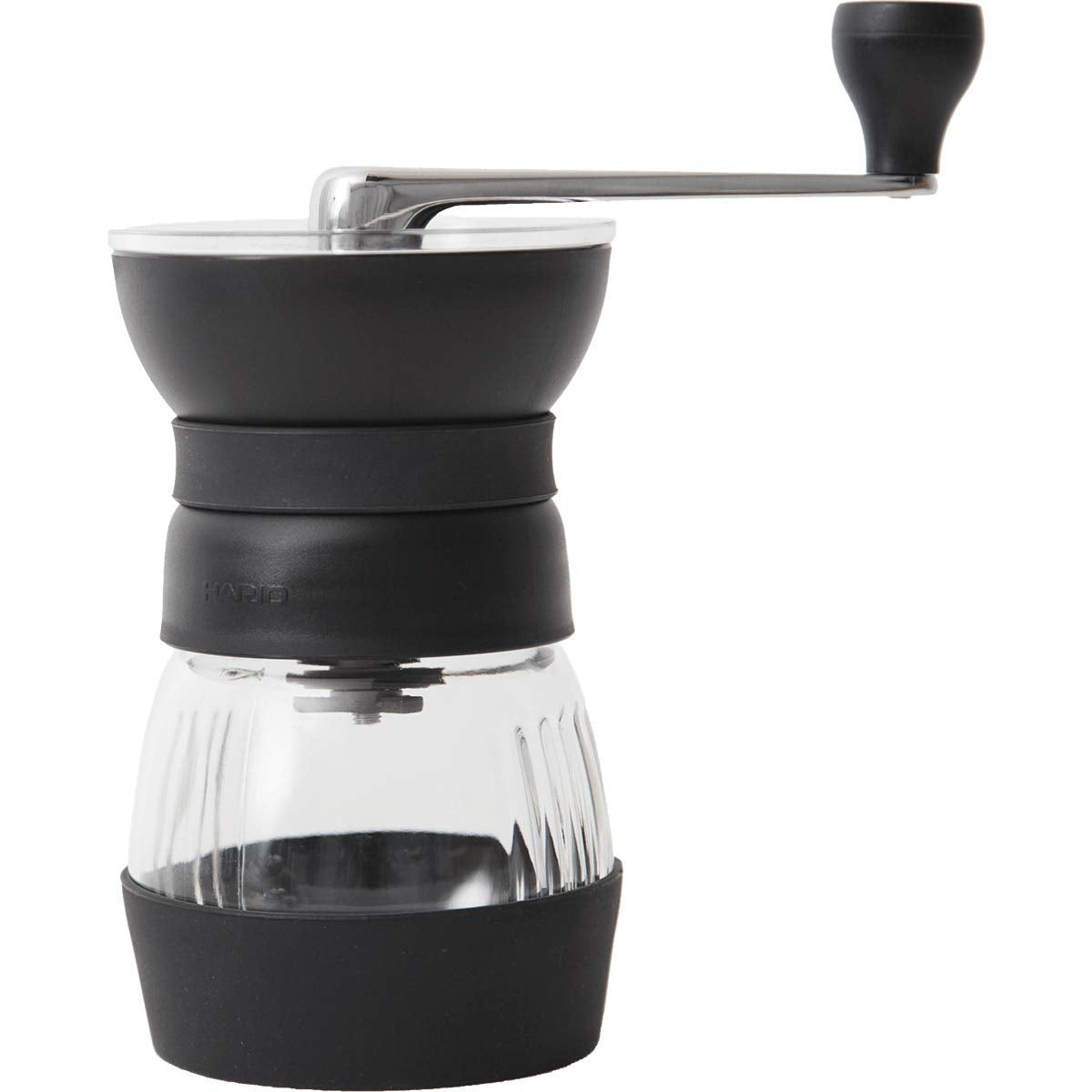 Hario Skerton Pro improved handle enhances grinding ergonomics during manual use.
