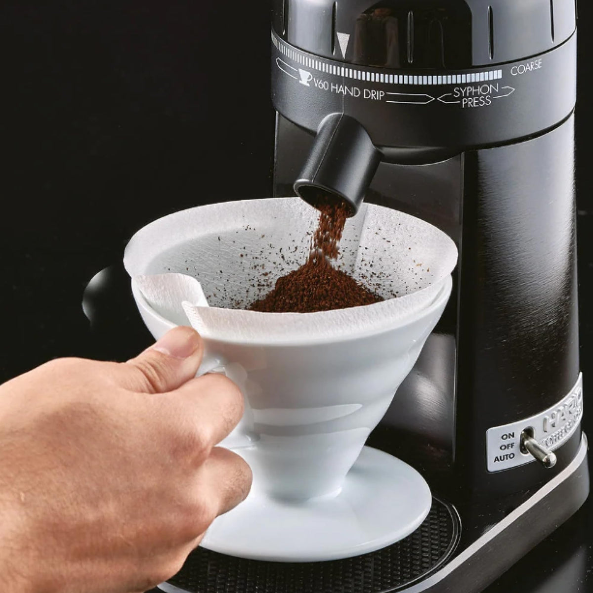 Hario V60 ceramic coffee dripper White, porcelain detail, durable and elegant for daily use.