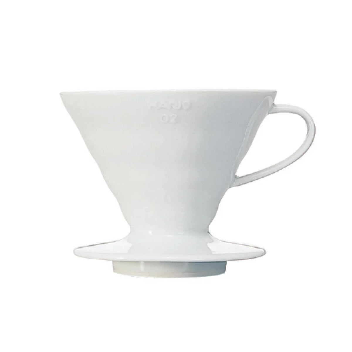Hario V60 ceramic coffee dripper White, front view, promotes stable pours for even extraction.