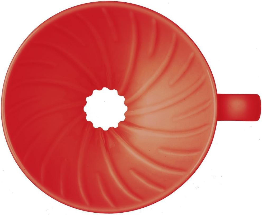 Hario V60 ceramic dripper side view red – promotes steady pours for consistent flavor.