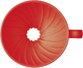 Hario V60 ceramic dripper side view red – promotes steady pours for consistent flavor.