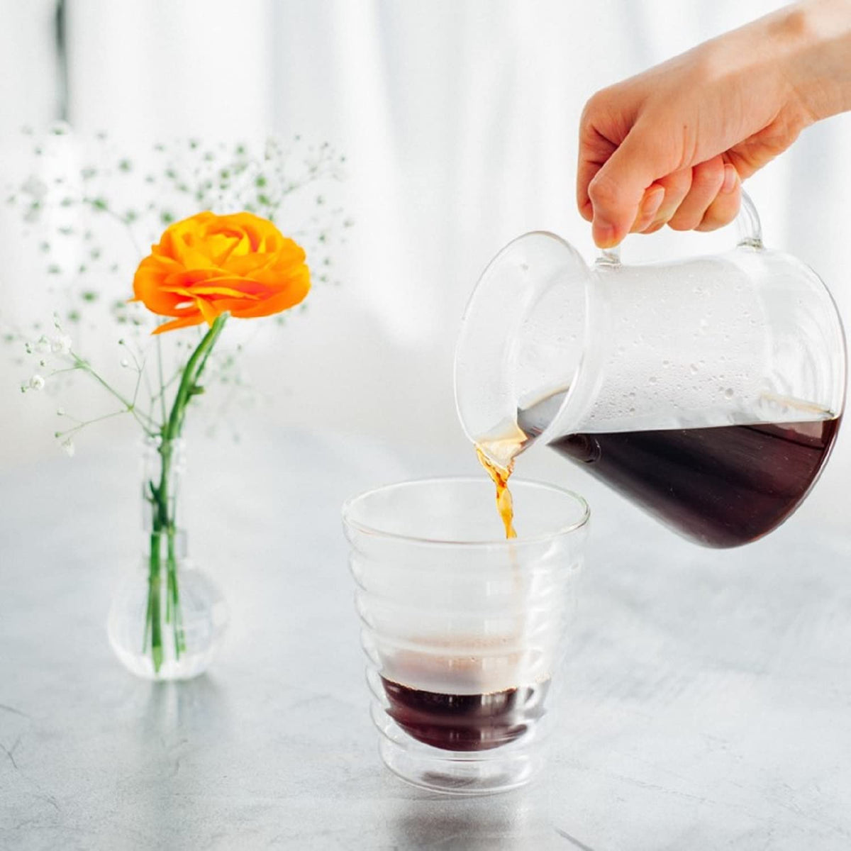 Hario V60 cup and dripper assembled, ready for brewing.