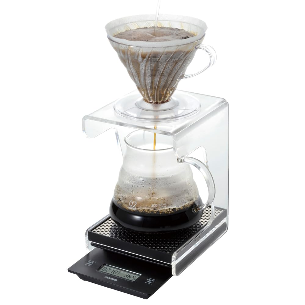 Hario V60 Drip Scale timer in use to track brew progress