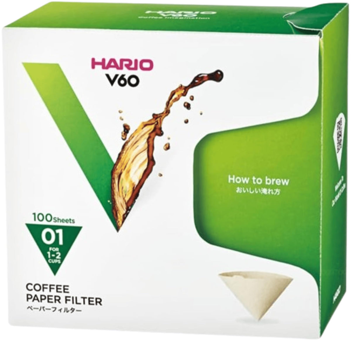 HARIO V60 Size 01 natural filters in box for uniform pours.