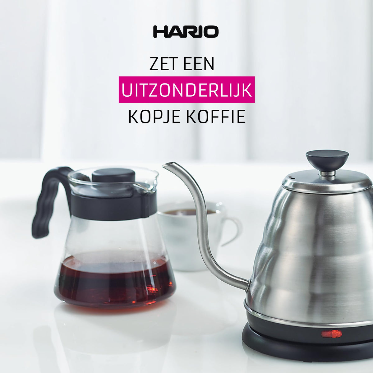 Hario V60 glass server suited for home kitchens and small offices.