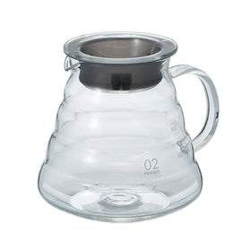 Hario V60 glass range coffee server 600ml, clear front view for precise pours.
