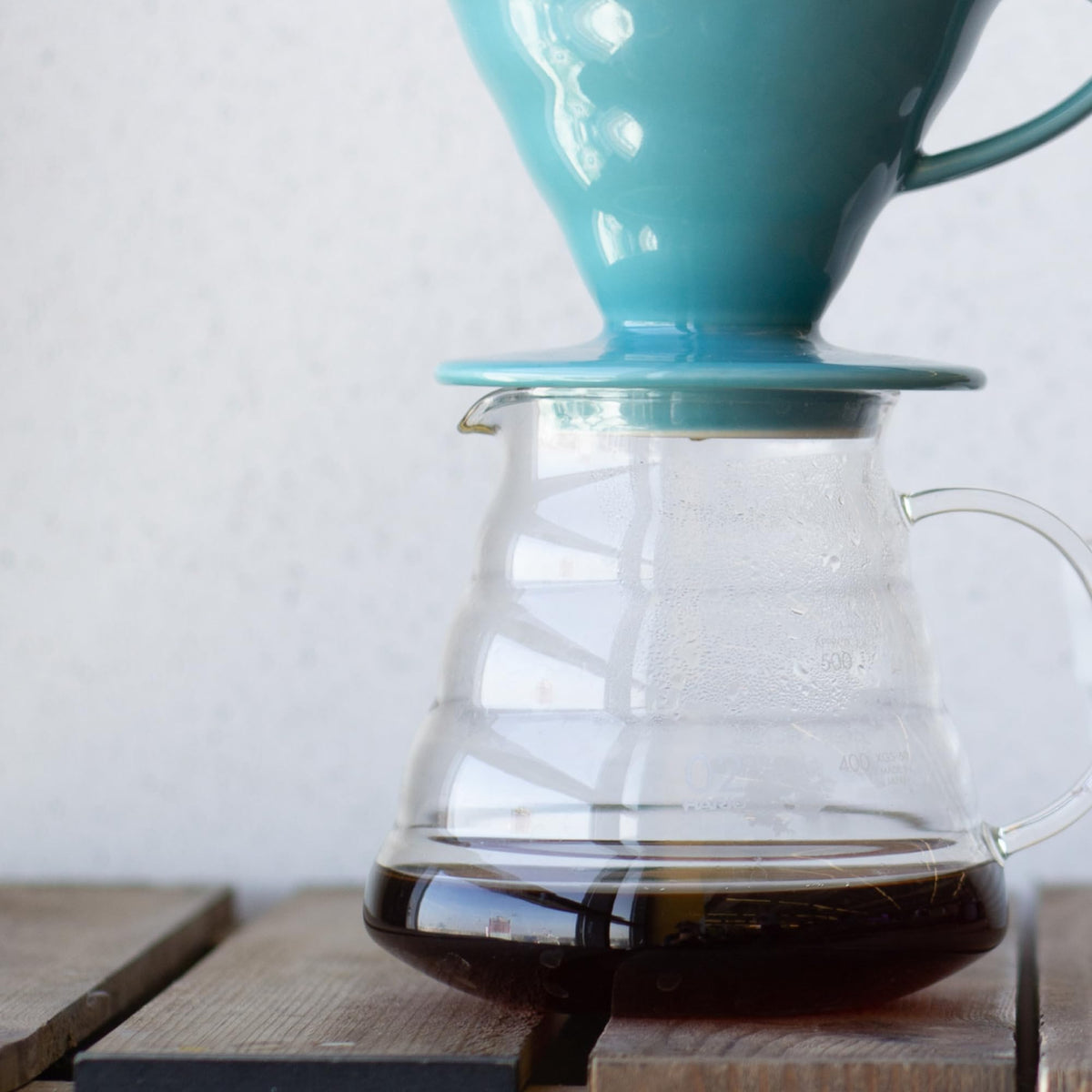 Hario V60 glass range coffee server 600ml, microwave-safe convenience in the kitchen.