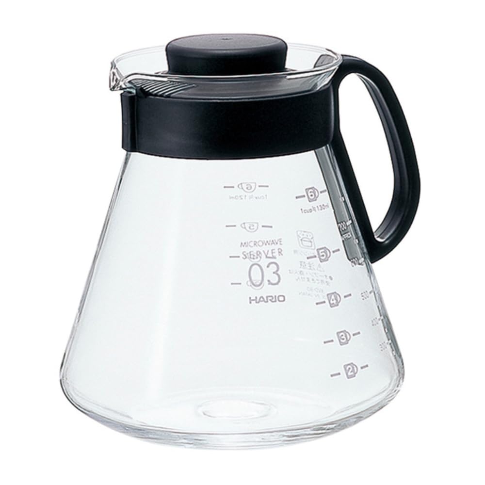 Hario V60 glass range coffee server 800ml shows clear glass for warm pours
