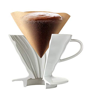 HARIO V60 glass server in white to capture aromatics during brewing