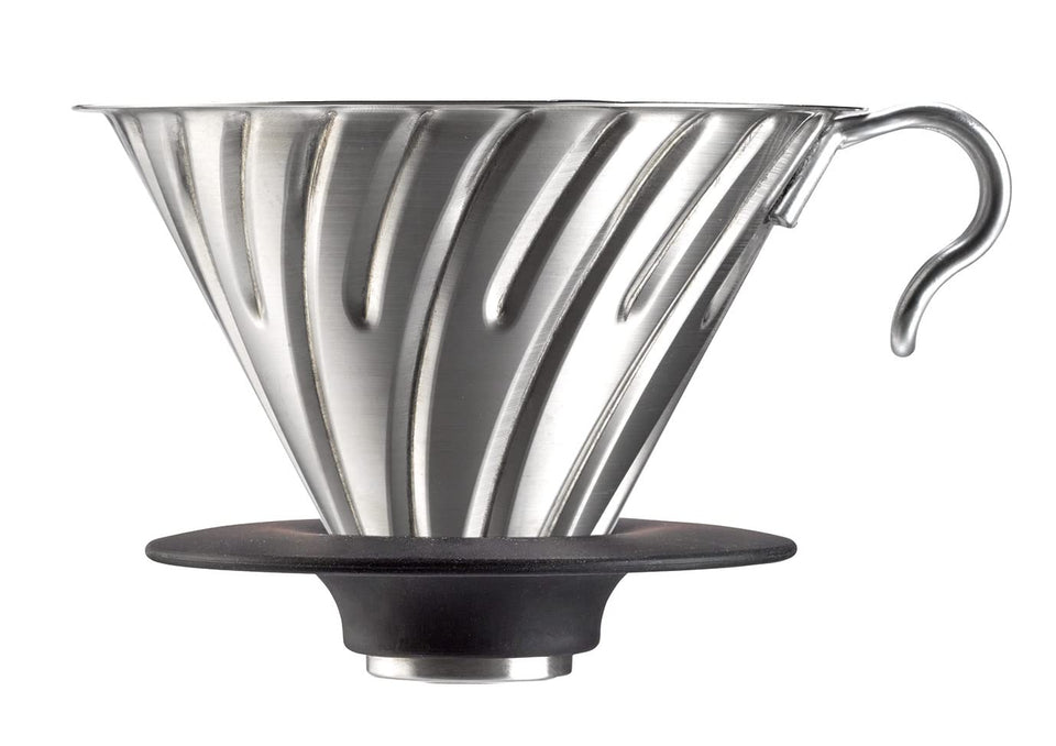 Hario V60 Metal Dripper close-up showcasing cone design for even extraction.
