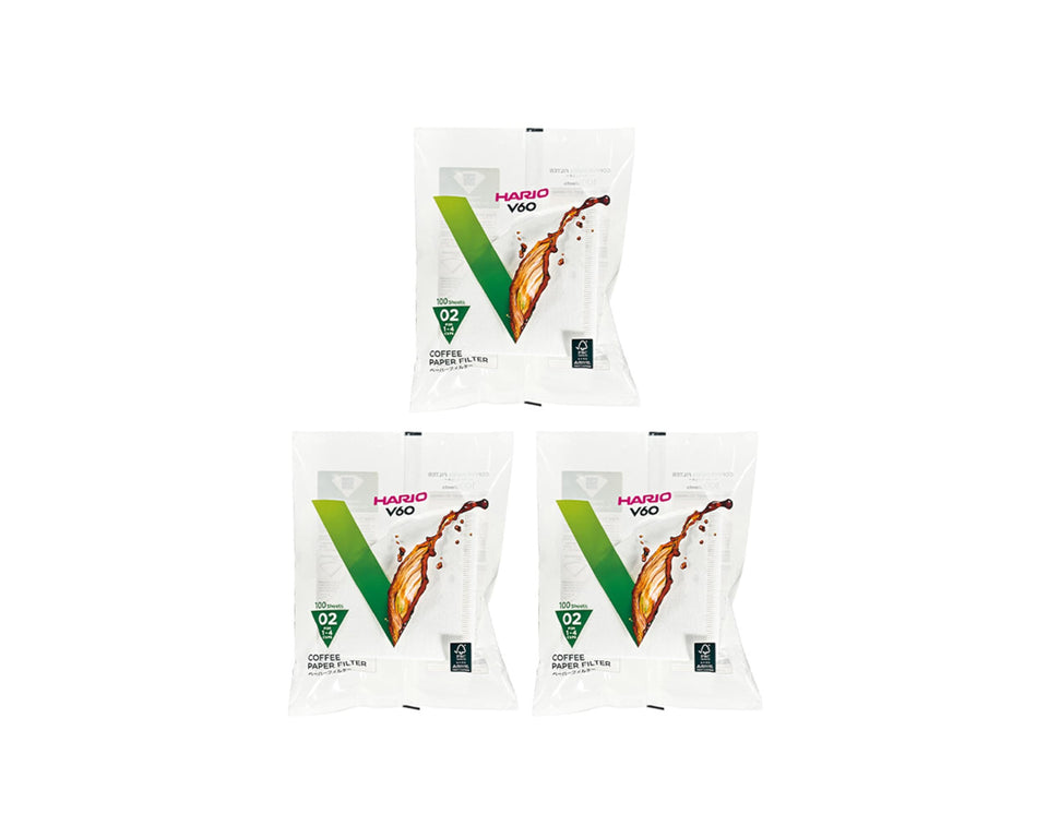 Hario V60 Size 02 white filter packaging for clean, sediment-free coffee.