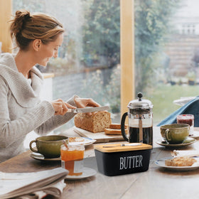 Hasense black butter dish complements any tableware style and decor.
