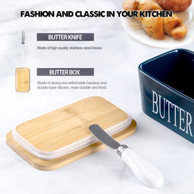 Blue Hasense butter dish adds elegant counter storage
