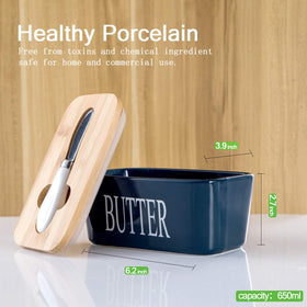 Butter dish with bamboo lid and integrated knife ready for quick slicing