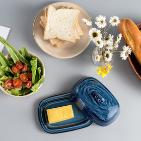 Hasense butter dish blue with dishwasher-safe label