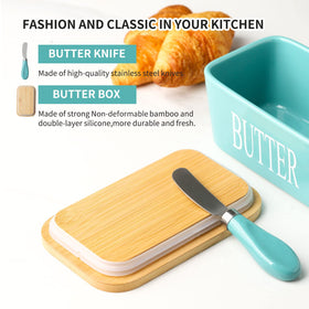 HASENSE butter dish on a turquoise countertop complements kitchen decor.