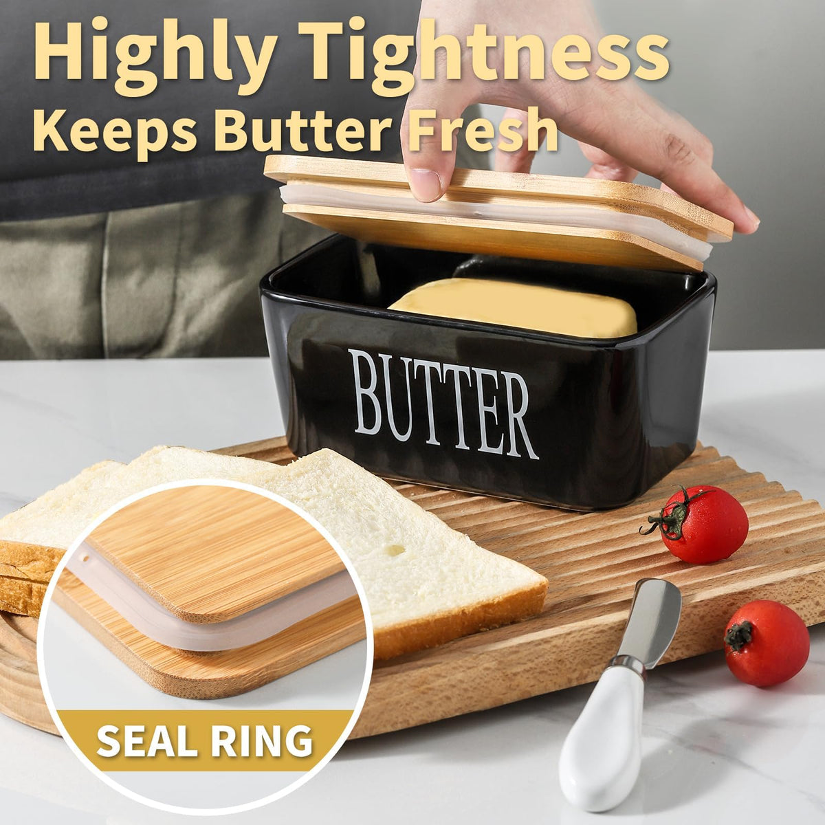 Hasense butter dish with smooth glaze cleans easily for quick kitchen tidy.