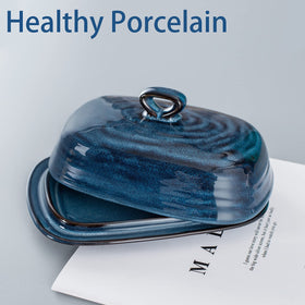 Hasense butter dish with lid blue interior ridge close-up