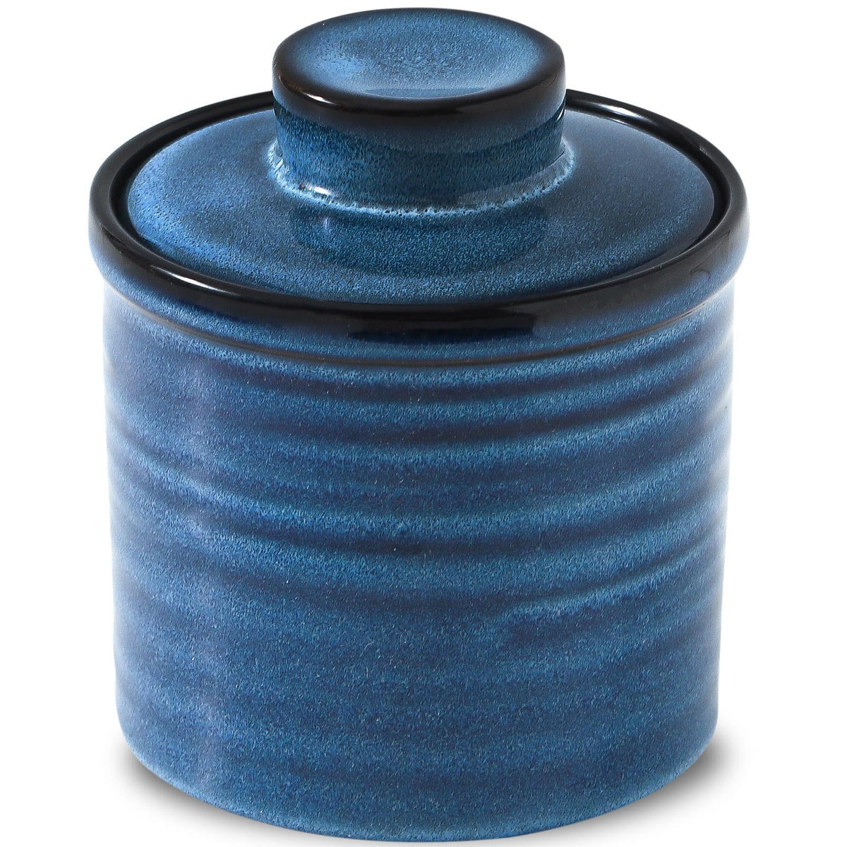 Hasense ceramic butter crock with lid on counter preserves fresh, spreadable butter.