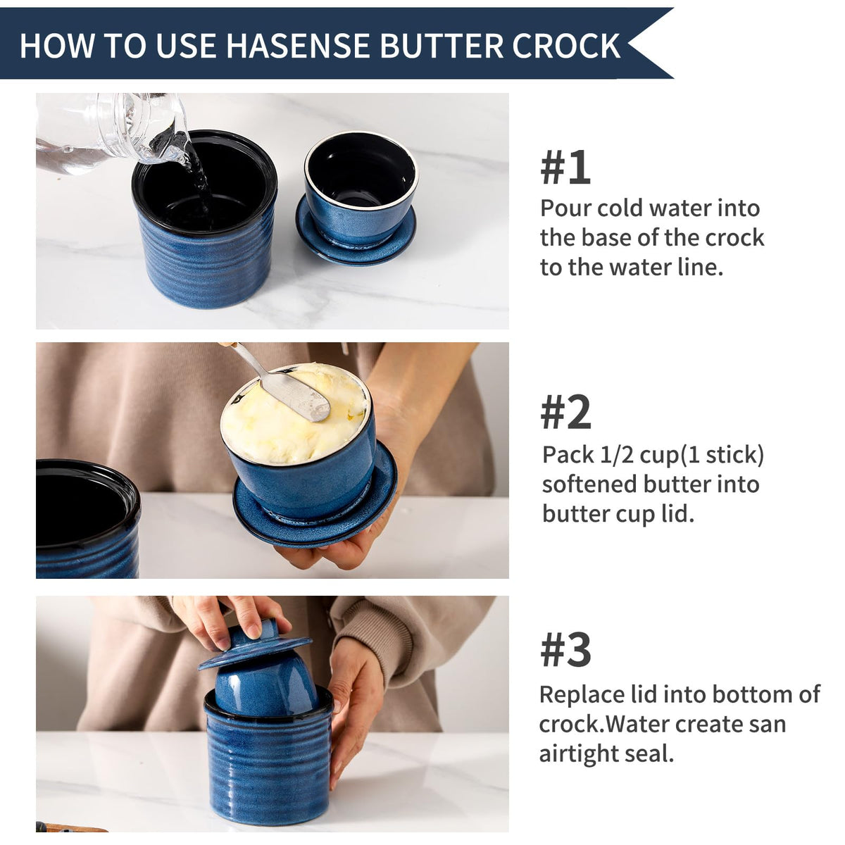 Hasense ceramic close-up shows smooth texture of soft butter.