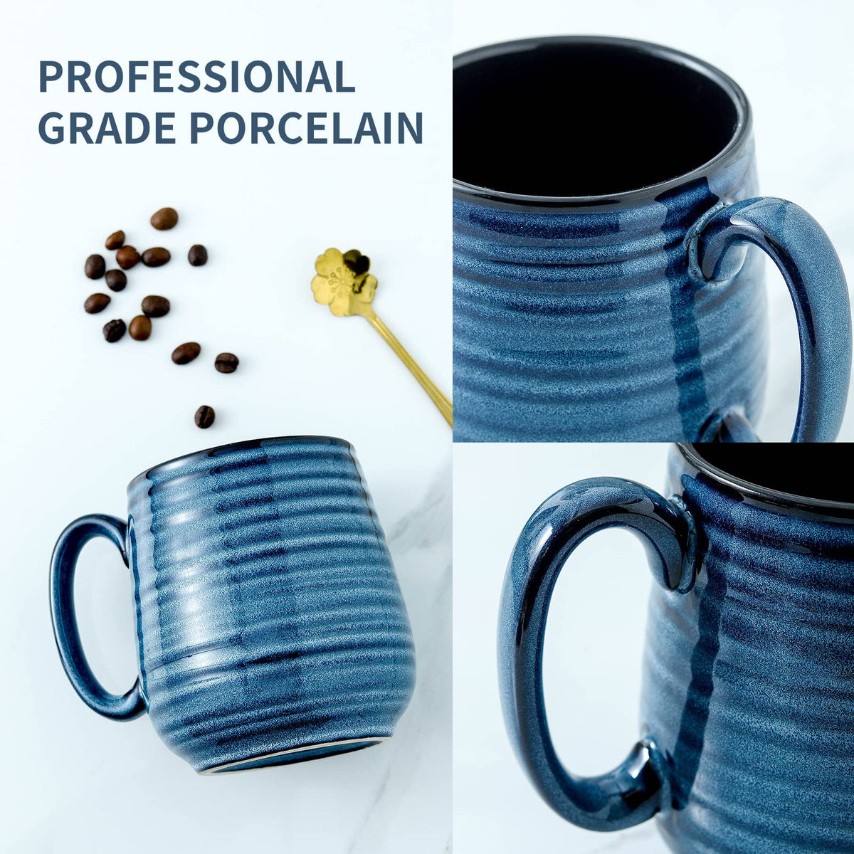 HASENSE 20 oz blue striped mug on a desk scene for office use