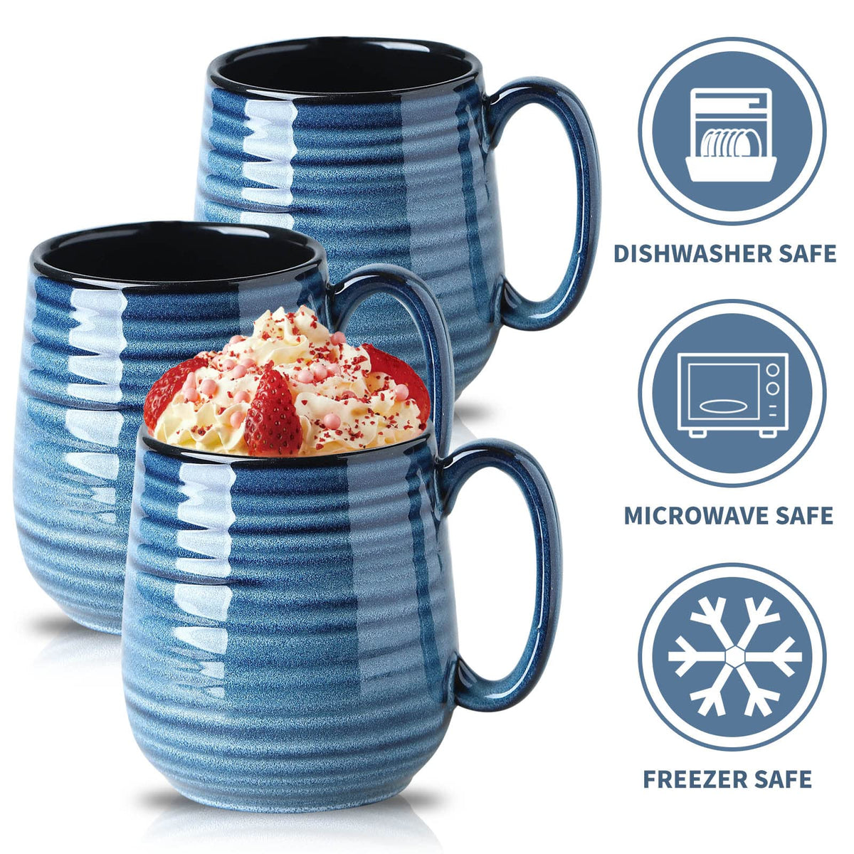 HASENSE blue striped mug in a kitchen setting with modern decor
