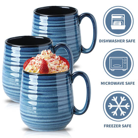 HASENSE blue striped mug in a kitchen setting with modern decor