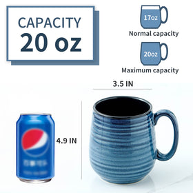 HASENSE 20 oz blue striped mug top view highlighting wide opening