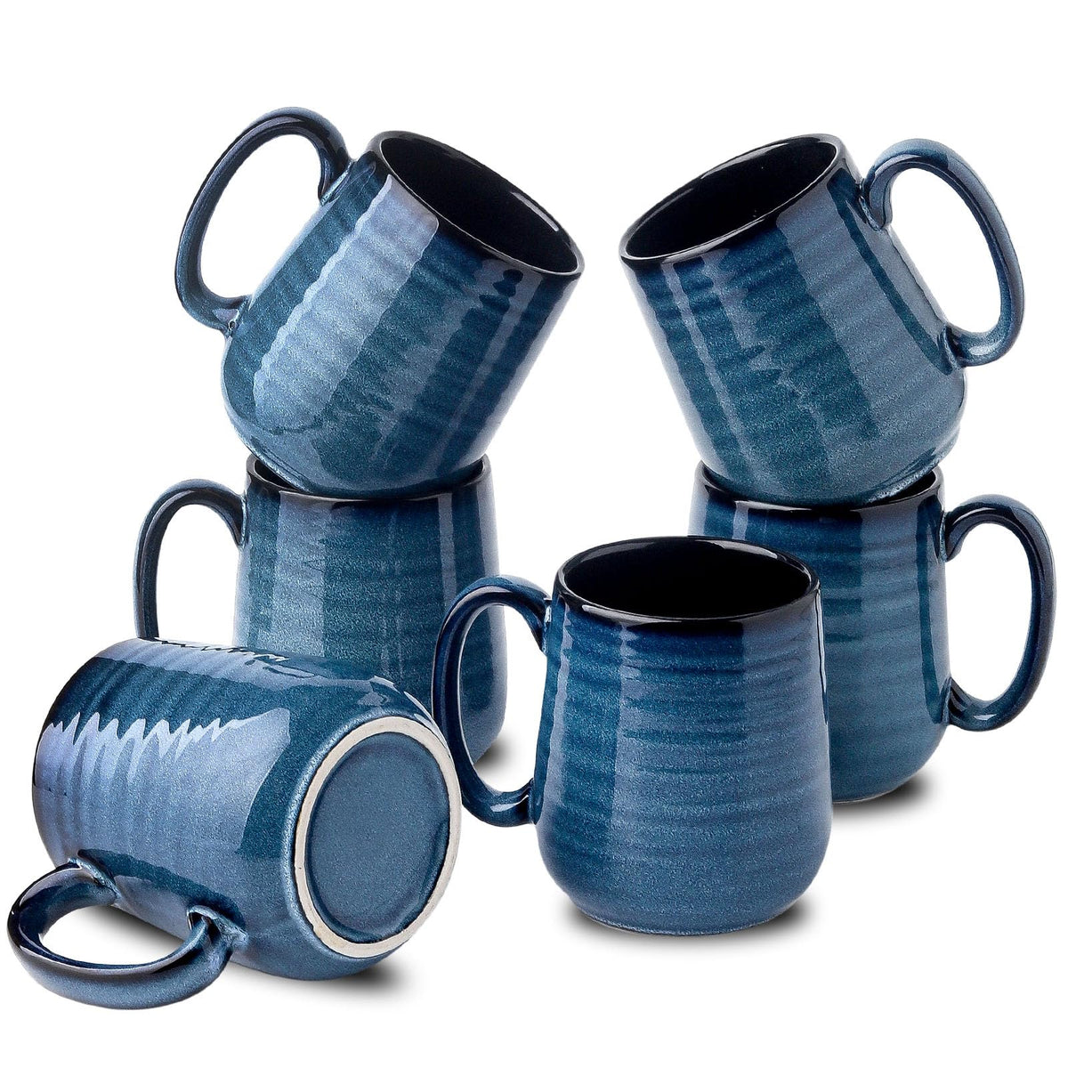 HASENSE coffee mugs in blue reactive glaze, six-piece set for stylish home use.