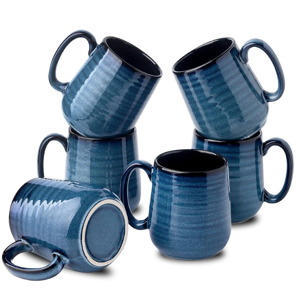 HASENSE coffee mugs in blue reactive glaze, six-piece set for stylish home use.