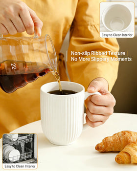 HASENSE coffee mug demonstrates 16oz capacity for generous pours.