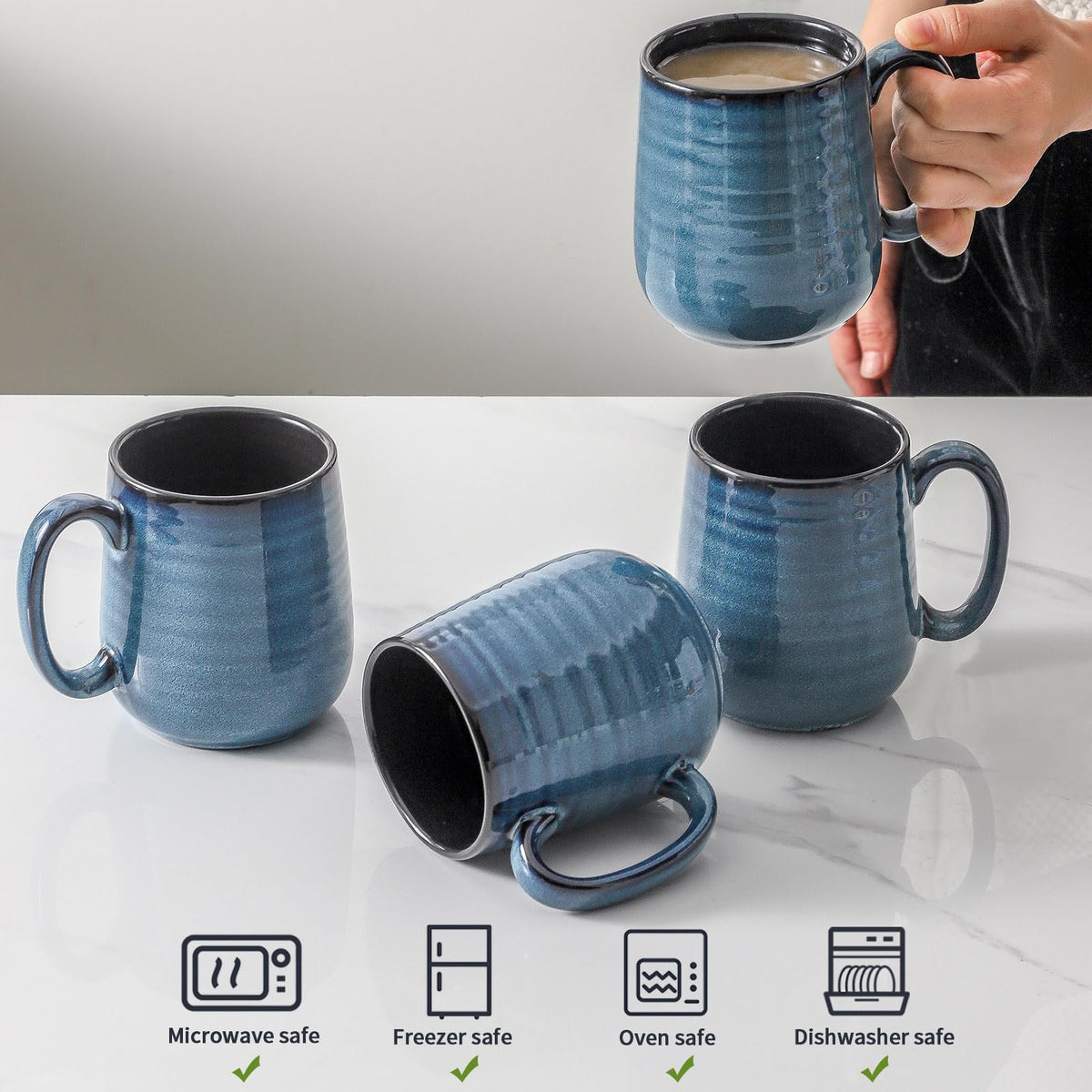 HASENSE dishwasher-safe blue mug designed for simple cleaning