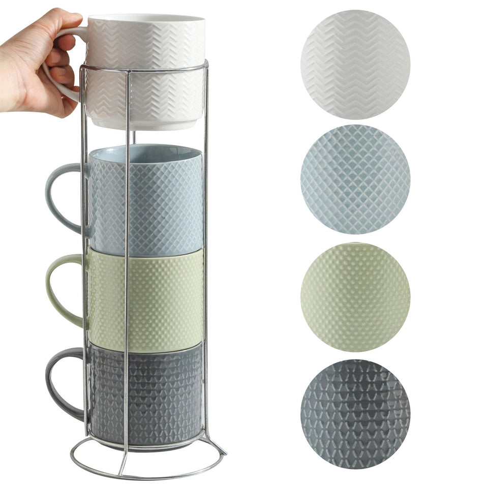 HASENSE coffee mugs with metal stand on a tidy countertop for organized serving.