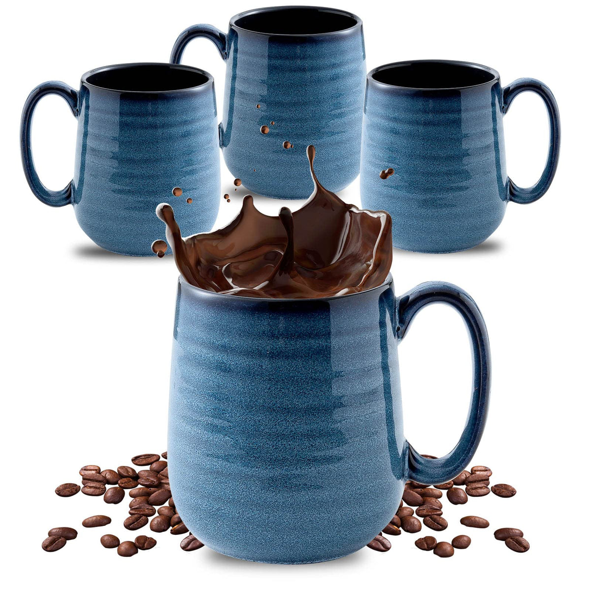 Hasense four-piece porcelain mug set with front view, ideal for daily coffee enjoyment