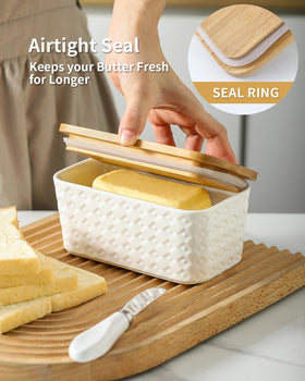 Hasense farmhouse ceramic butter container on counter blends with kitchen decor and keeps butter fresh