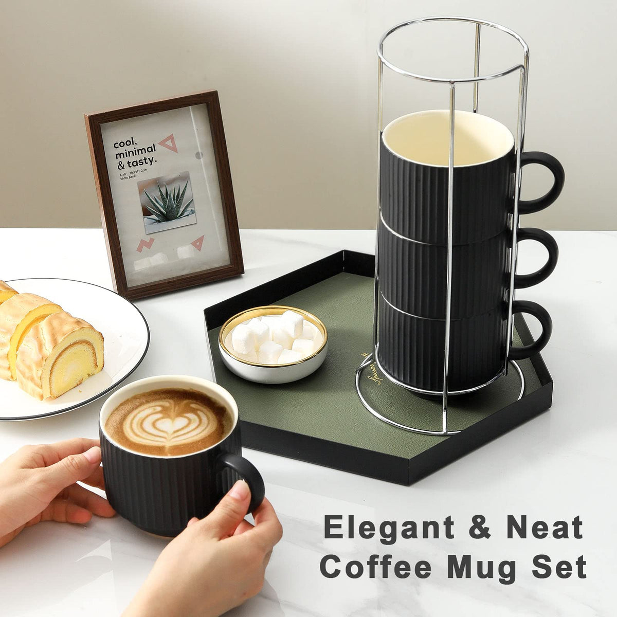 HASENSE metal latte cup stand keeps mugs organized and saves counter space