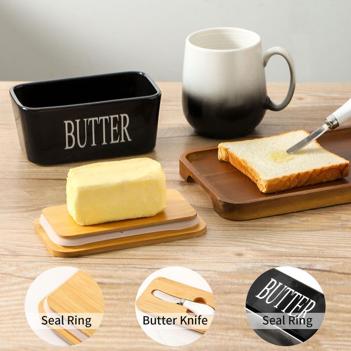 Hasense porcelain butter keeper showcases pro-grade ceramic and stays odor-free.