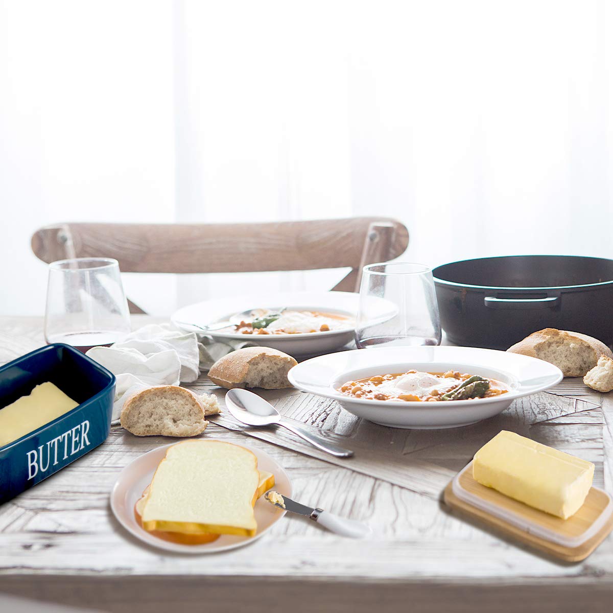 Durable porcelain Hasense butter dish with blue glaze for everyday use