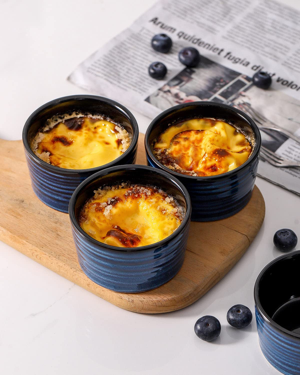 HASENSE navy soufflé dish in porcelain, oven safe for individual desserts