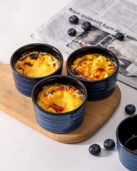 HASENSE navy soufflé dish in porcelain, oven safe for individual desserts