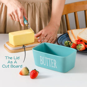 Hasense teal ceramic box blends with kitchen decor while storing snacks