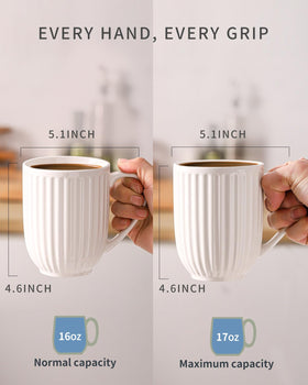 HASENSE mug with large ergonomic handle offers comfortable grip for all hands.