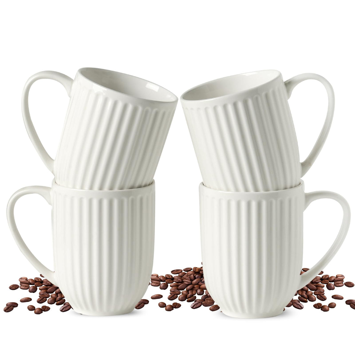 HASENSE textured mugs set of 4 with ribbed surface for a secure grip during every sip.