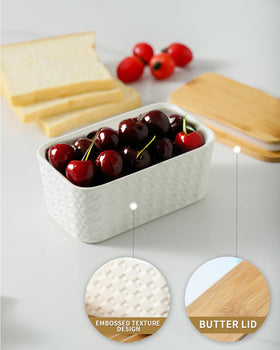 Hasense white embossed pattern butter keeper complements everyday meal prep and serving